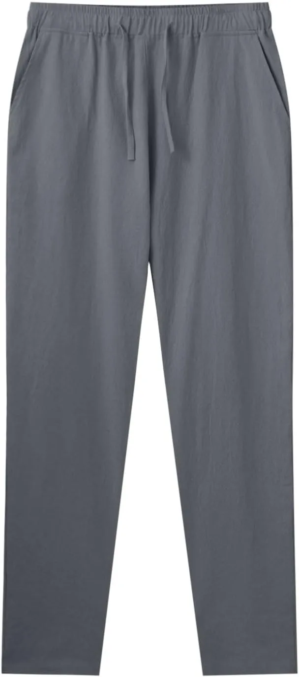 Men's Casual Linen Pants Loose Fit Elastic Drawstring Waist Straight Legs Summer Yoga Beach Long Pants 2024