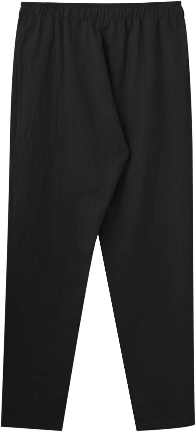 Men's Casual Linen Pants Loose Fit Elastic Drawstring Waist Straight Legs Summer Yoga Beach Long Pants 2024
