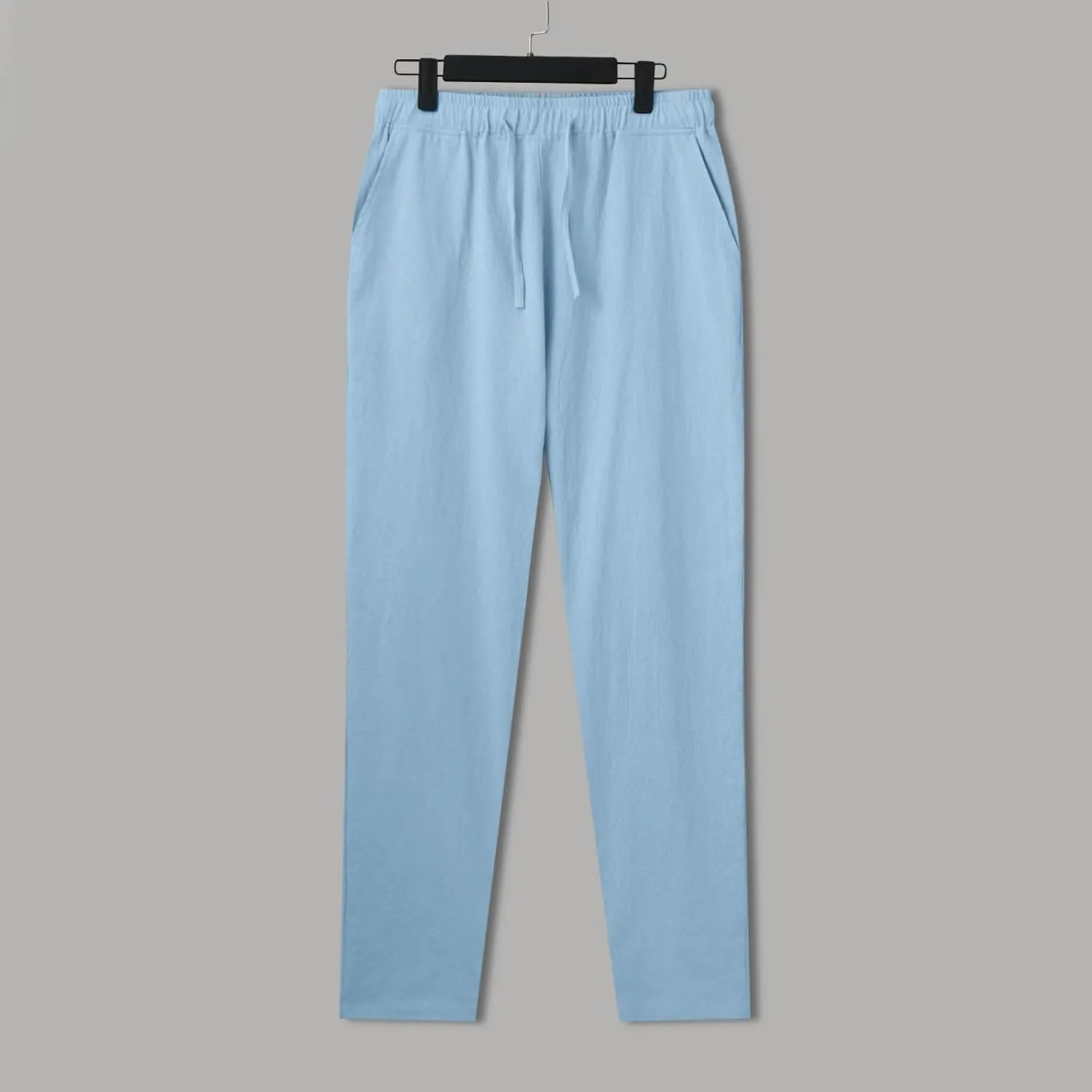 Men's Casual Linen Pants Loose Fit Elastic Drawstring Waist Straight Legs Summer Yoga Beach Long Pants 2024