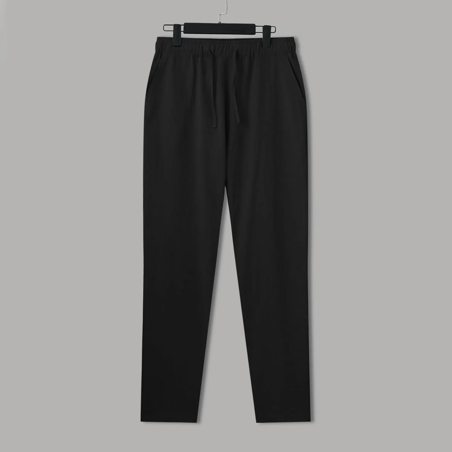 Men's Casual Linen Pants Loose Fit Elastic Drawstring Waist Straight Legs Summer Yoga Beach Long Pants 2024
