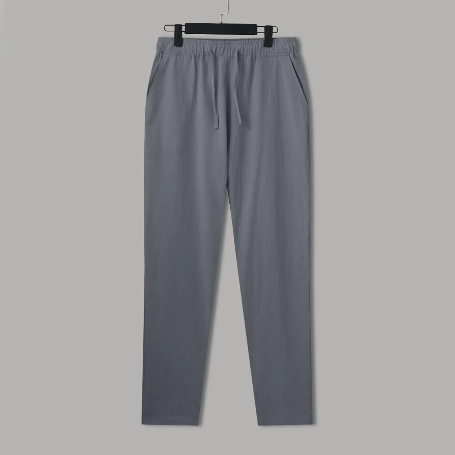 Men's Casual Linen Pants Loose Fit Elastic Drawstring Waist Straight Legs Summer Yoga Beach Long Pants 2024