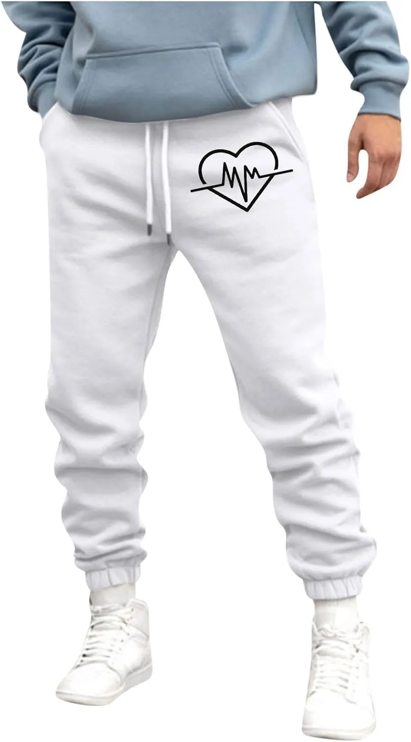 Men's Casual Pants Drawstring Elastic Waist Sweatpants Tapered Trousers Baggy Fleece Bottoms Athletic Pant with Pockets