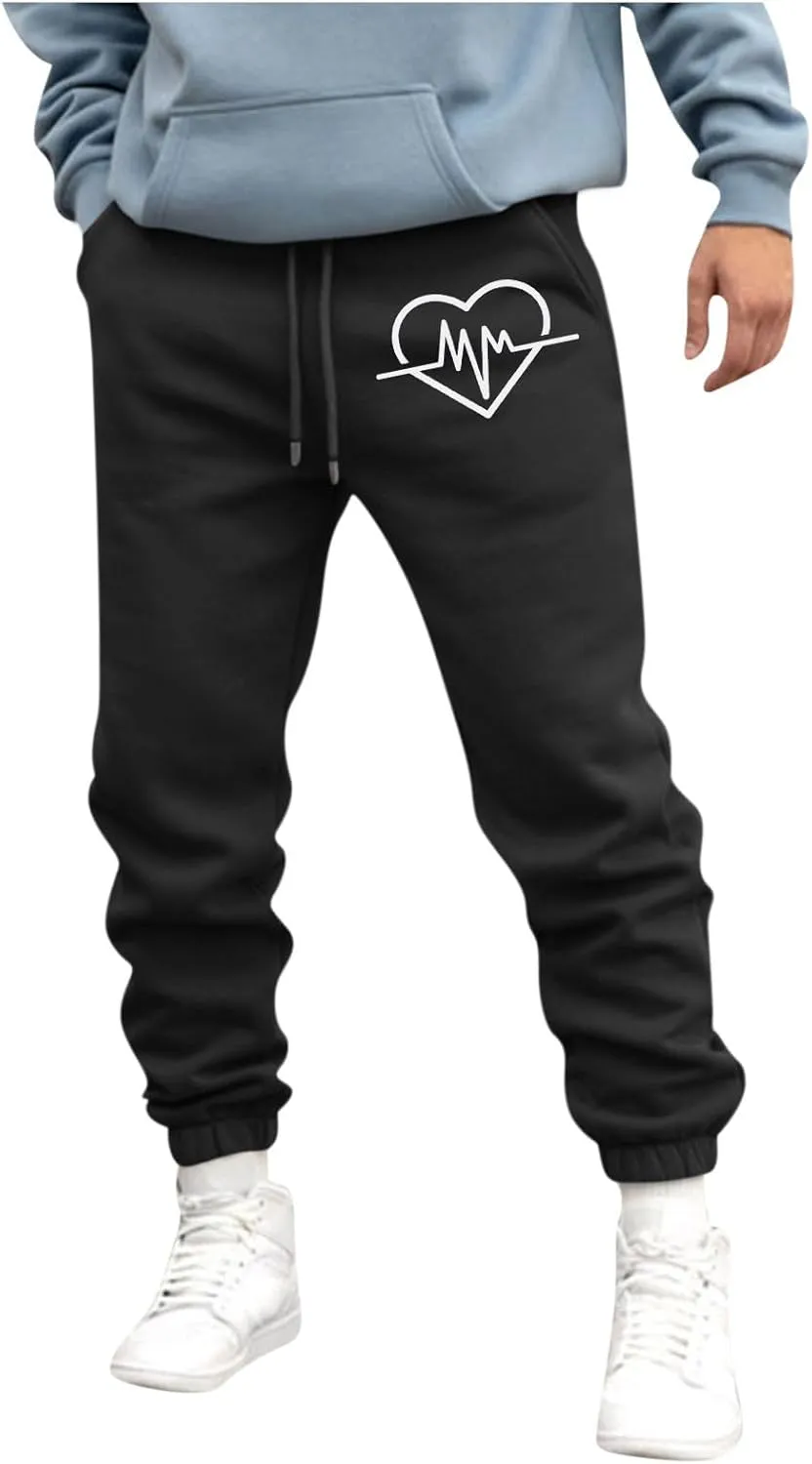 Men's Casual Pants Drawstring Elastic Waist Sweatpants Tapered Trousers Baggy Fleece Bottoms Athletic Pant with Pockets