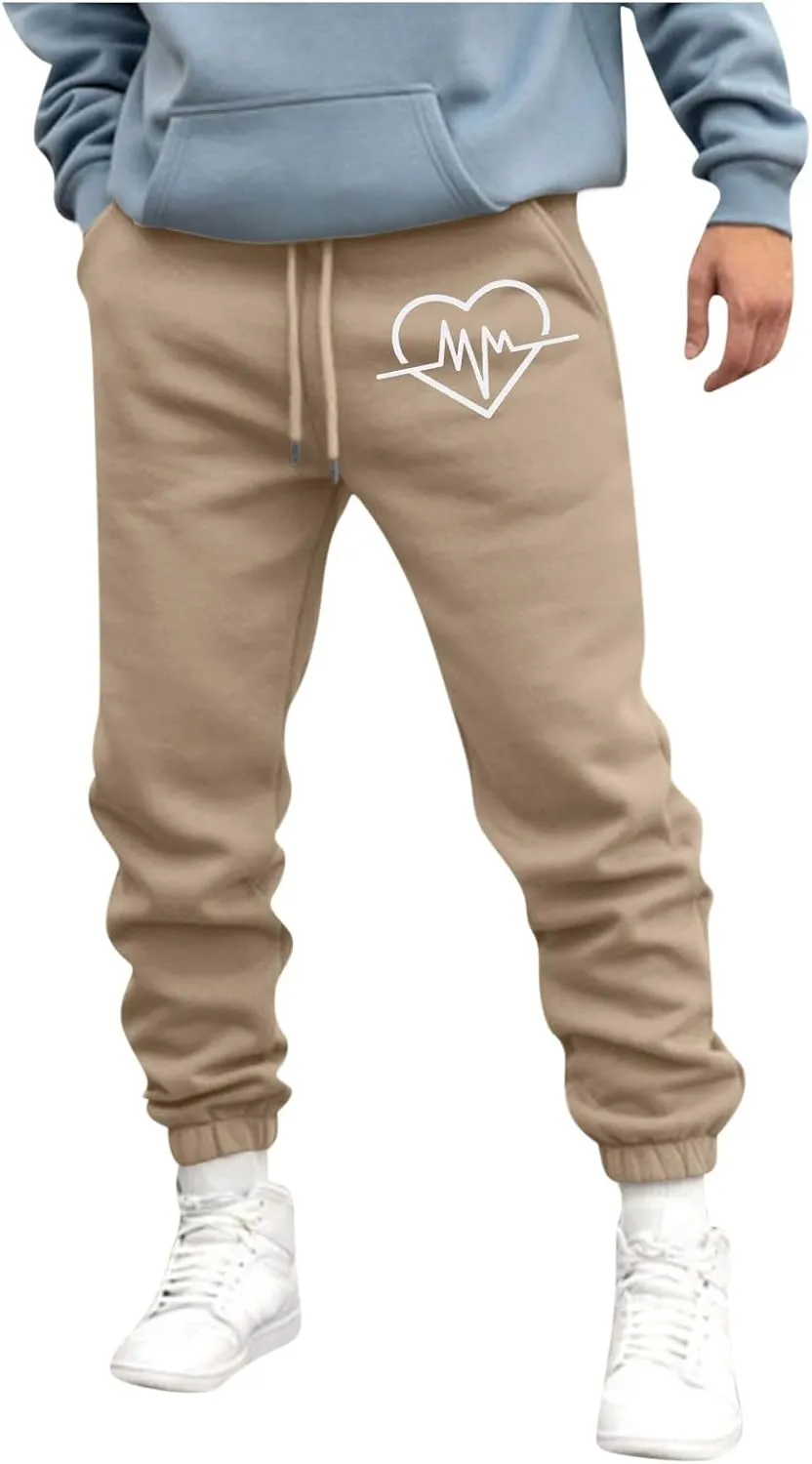 Men's Casual Pants Drawstring Elastic Waist Sweatpants Tapered Trousers Baggy Fleece Bottoms Athletic Pant with Pockets