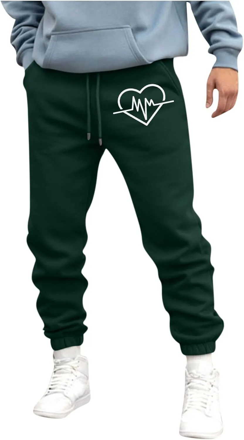 Men's Casual Pants Drawstring Elastic Waist Sweatpants Tapered Trousers Baggy Fleece Bottoms Athletic Pant with Pockets