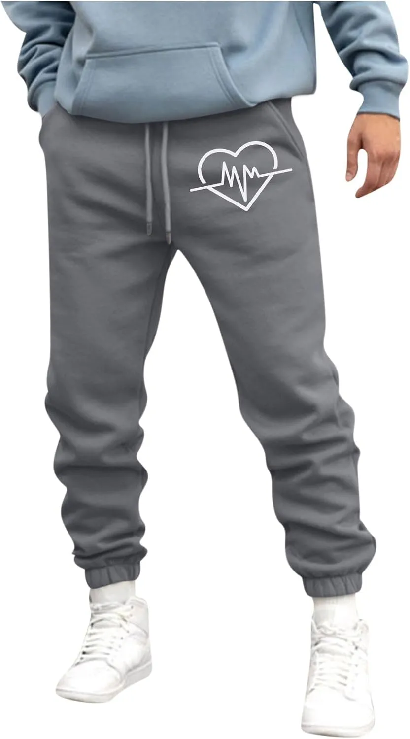 Men's Casual Pants Drawstring Elastic Waist Sweatpants Tapered Trousers Baggy Fleece Bottoms Athletic Pant with Pockets