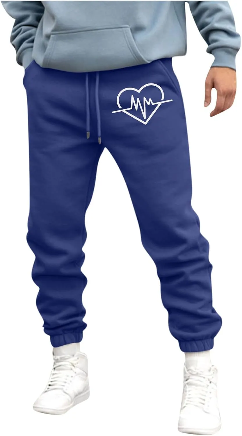 Men's Casual Pants Drawstring Elastic Waist Sweatpants Tapered Trousers Baggy Fleece Bottoms Athletic Pant with Pockets