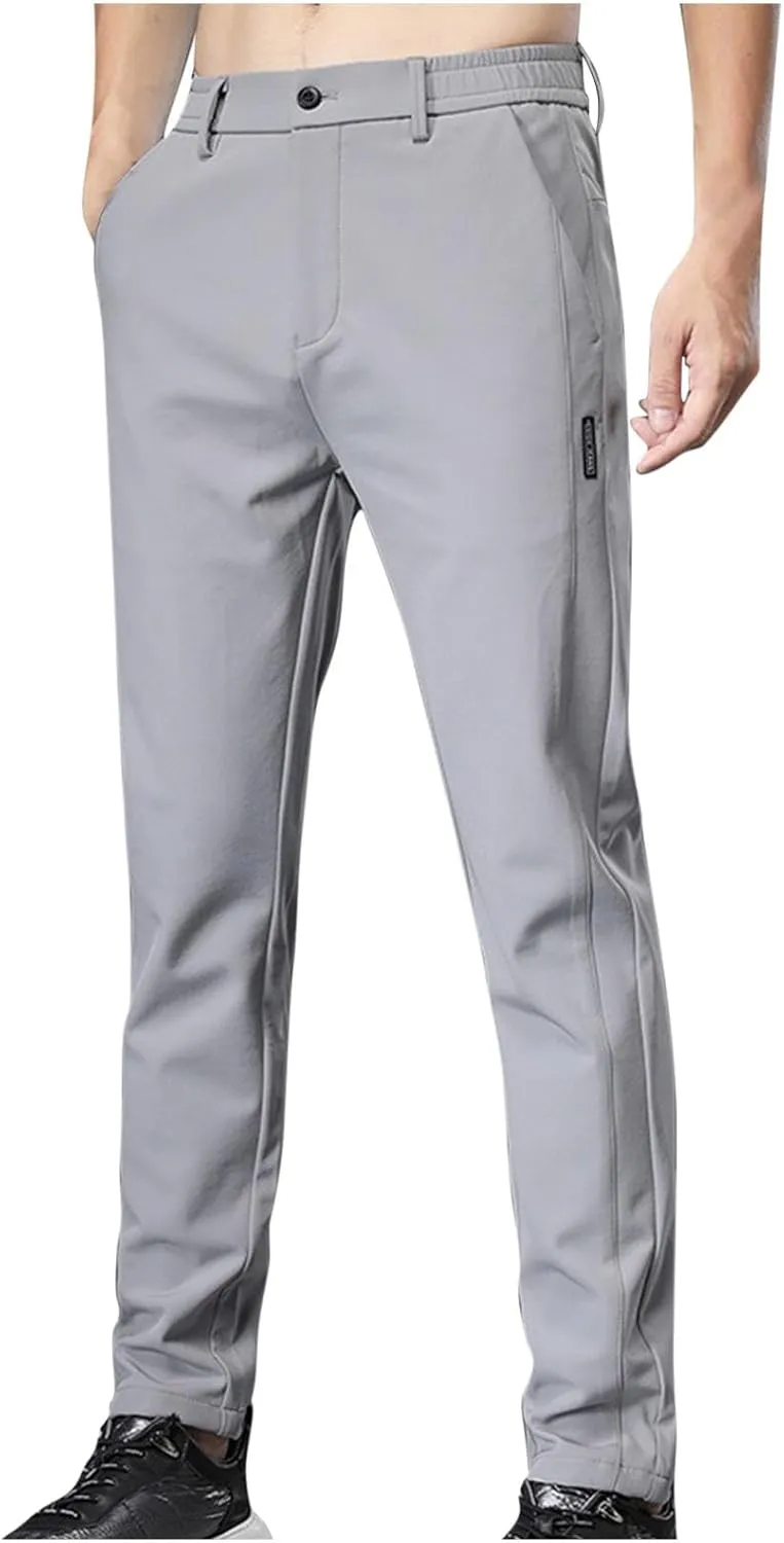 Mens Casual Pants Elastic Waist Trousers Straight Fit Pant Solid Color Sweatpants Regular Fit Tracksuit Jogging Bottoms