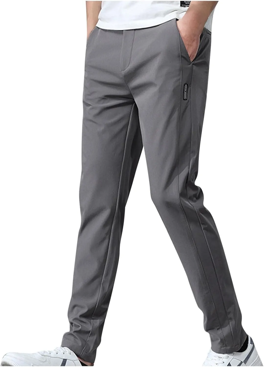 Mens Casual Pants Elastic Waist Trousers Straight Fit Pant Solid Color Sweatpants Regular Fit Tracksuit Jogging Bottoms