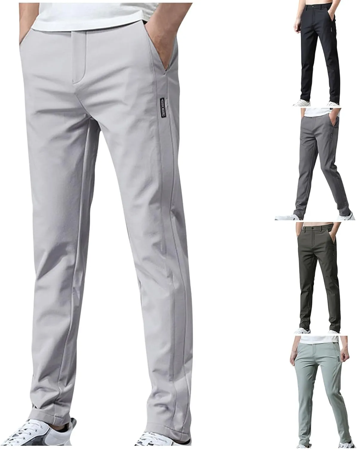 Mens Casual Pants Elastic Waist Trousers Straight Fit Pant Solid Color Sweatpants Regular Fit Tracksuit Jogging Bottoms