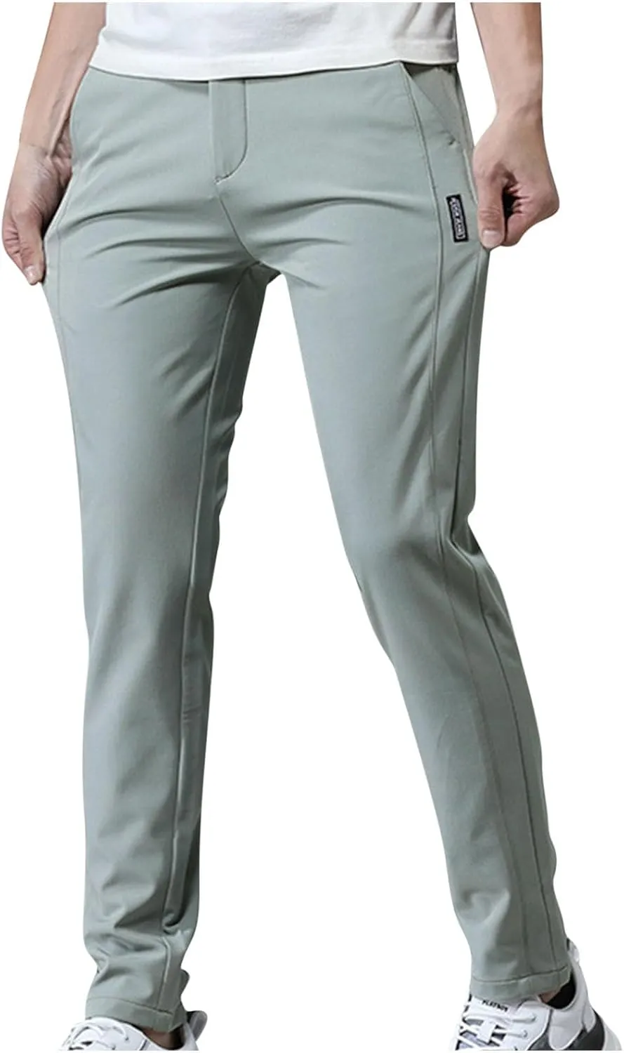 Mens Casual Pants Elastic Waist Trousers Straight Fit Pant Solid Color Sweatpants Regular Fit Tracksuit Jogging Bottoms