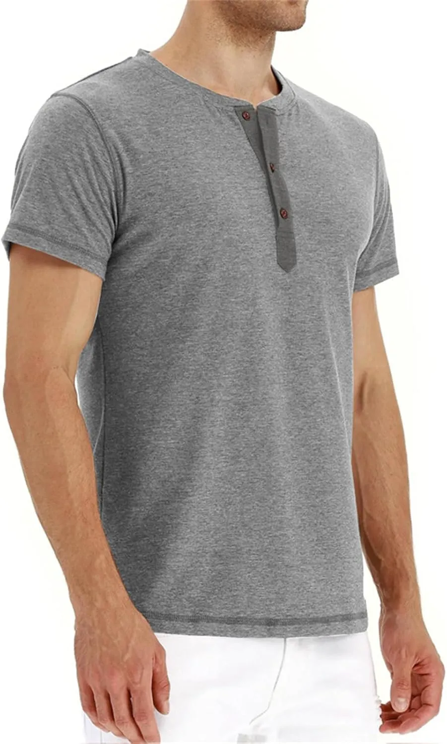 Mens Casual T Shirts Button Down Crewneck Basic Tees Slim Fit Plain Workout Tees Lightweight Breathable Muscle Shirts