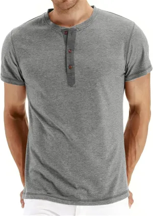 Mens Casual T Shirts Button Down Crewneck Basic Tees Slim Fit Plain Workout Tees Lightweight Breathable Muscle Shirts
