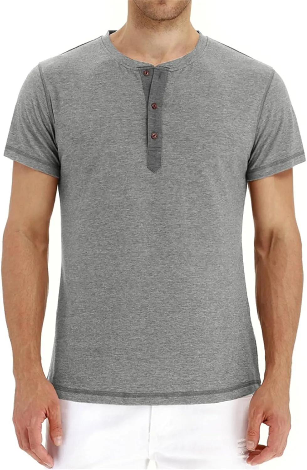 Mens Casual T Shirts Button Down Crewneck Basic Tees Slim Fit Plain Workout Tees Lightweight Breathable Muscle Shirts