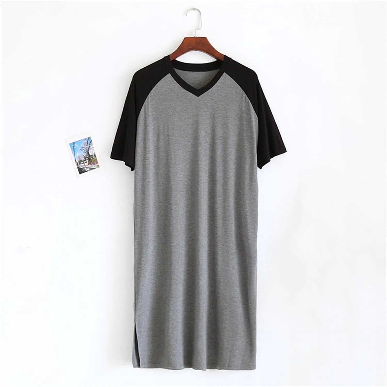 Men's Comfy V Neck Nightshirt Pajamas Big & Tall Cotton Nightwear Short Sleeve Soft Loose Pajama Sleep Shirt
