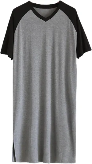 Men's Comfy V Neck Nightshirt Pajamas Big & Tall Cotton Nightwear Short Sleeve Soft Loose Pajama Sleep Shirt