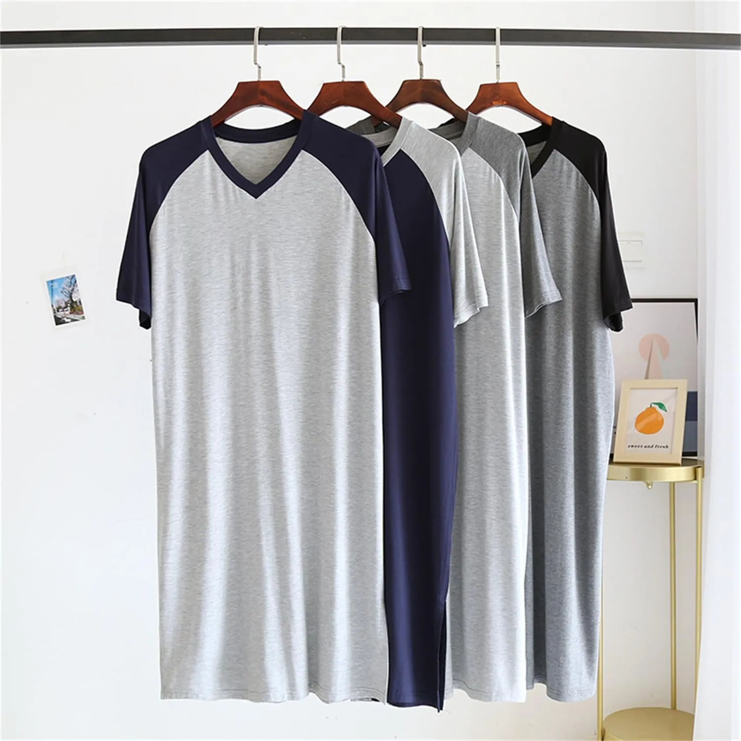 Men's Comfy V Neck Nightshirt Pajamas Big & Tall Cotton Nightwear Short Sleeve Soft Loose Pajama Sleep Shirt