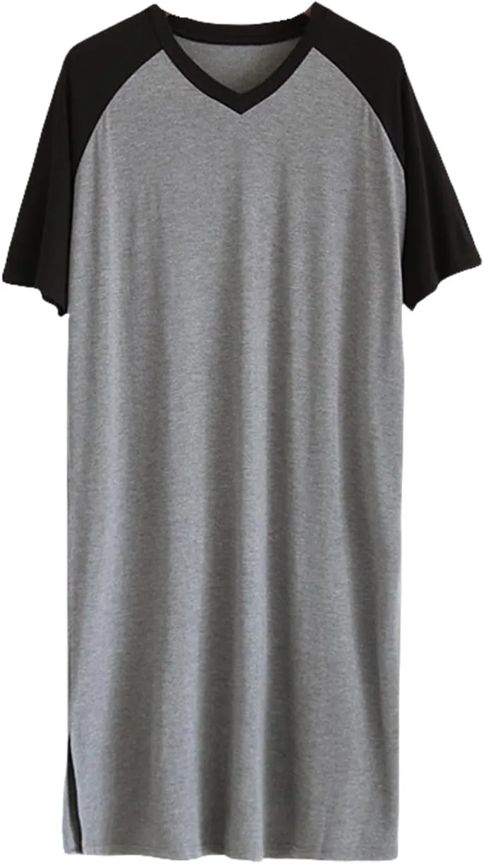 Men's Comfy V Neck Nightshirt Pajamas Big & Tall Cotton Nightwear Short Sleeve Soft Loose Pajama Sleep Shirt