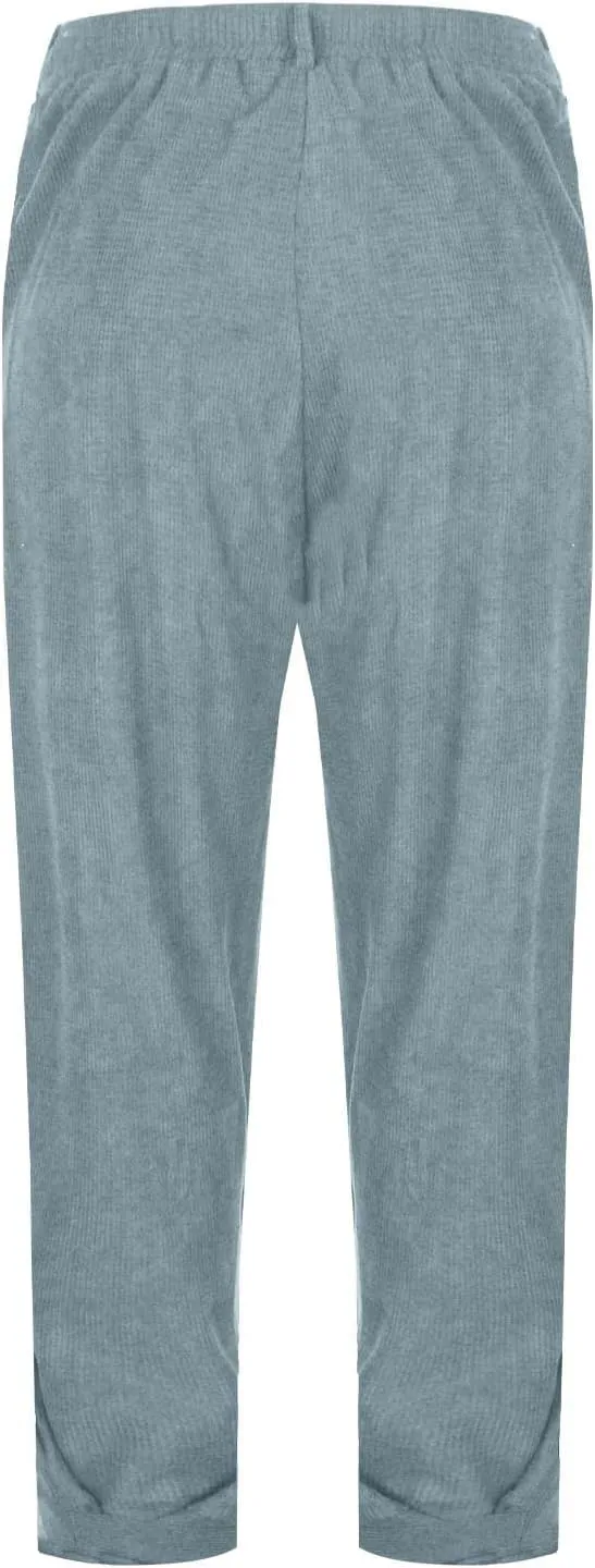 Mens Corduroy Casual Pants Elastic Waist Tapered Trousers Drawstring Sweatpants Baggy Tracksuit Bottoms Lightweight
