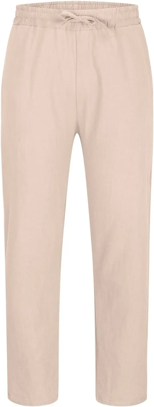 Men's Cotton Linen Trousers Casual Elastic Waist Pants Yoga Pants Straight Leg Sweatpant Drawstring Pants Quick Dry