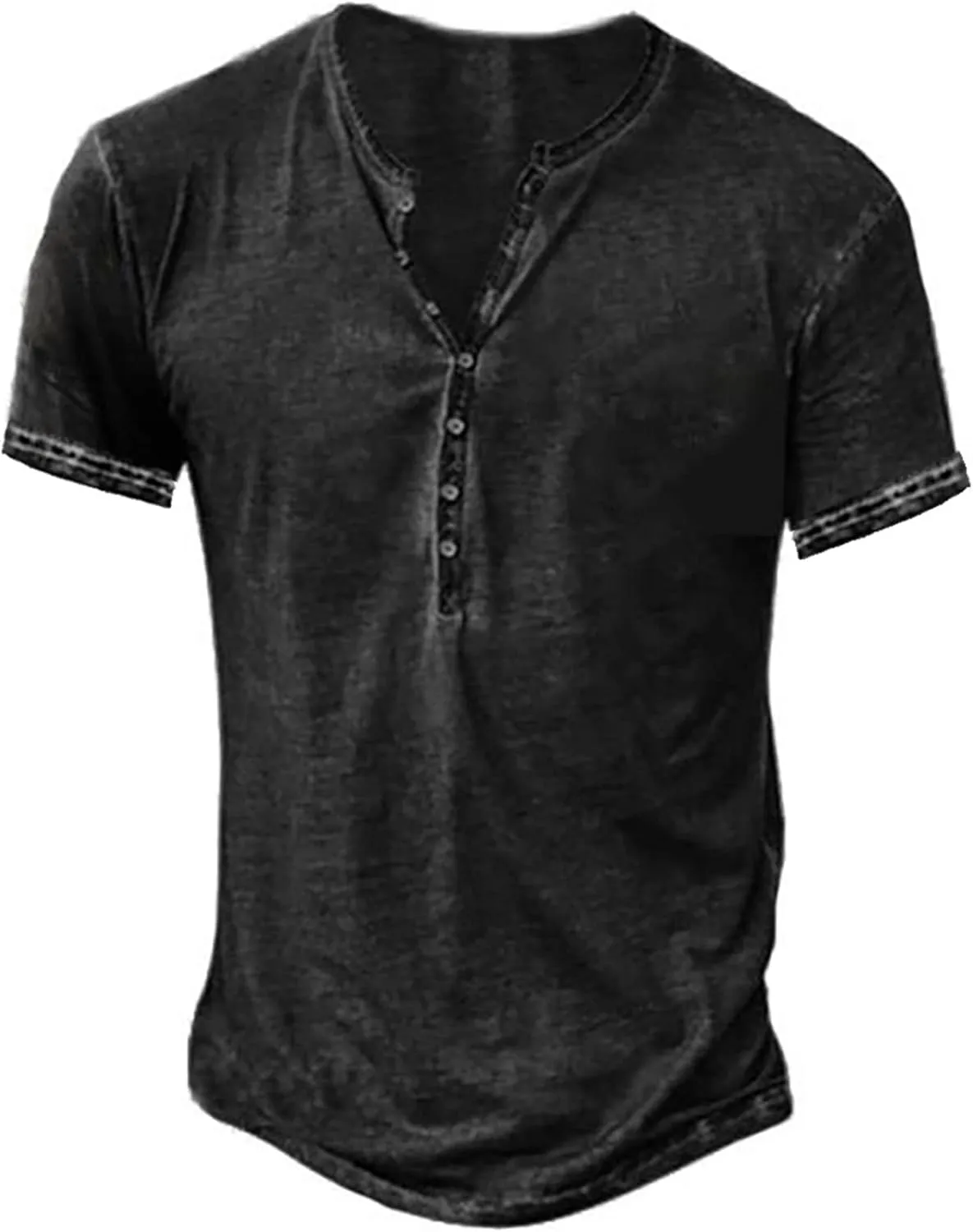 Mens Distressed Henley Shirts Retro Short Sleeve Tee Shirts Casual Button Down Washed T-Shirts for Men