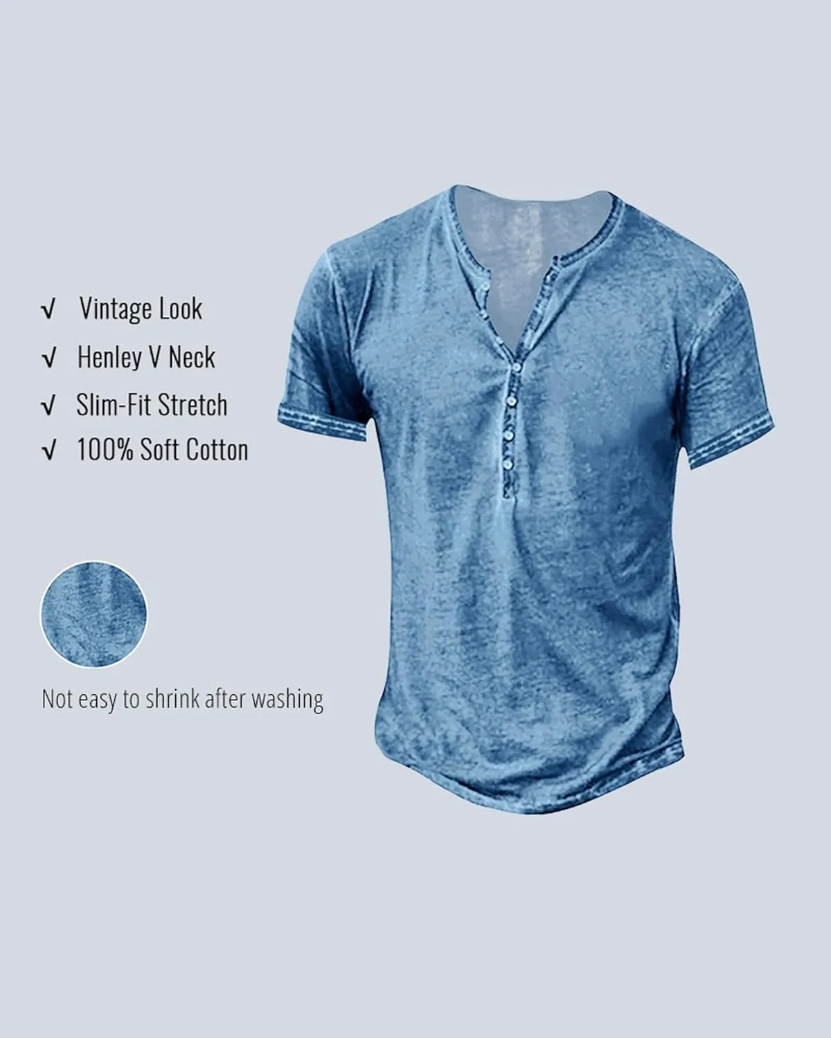 Mens Distressed Henley Shirts Vintage Long Sleeve Shirts Casual Button Down V Neck T Shirts for Men