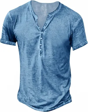 Mens Distressed Henley Shirts Vintage Long Sleeve Shirts Casual Button Down V Neck T Shirts for Men