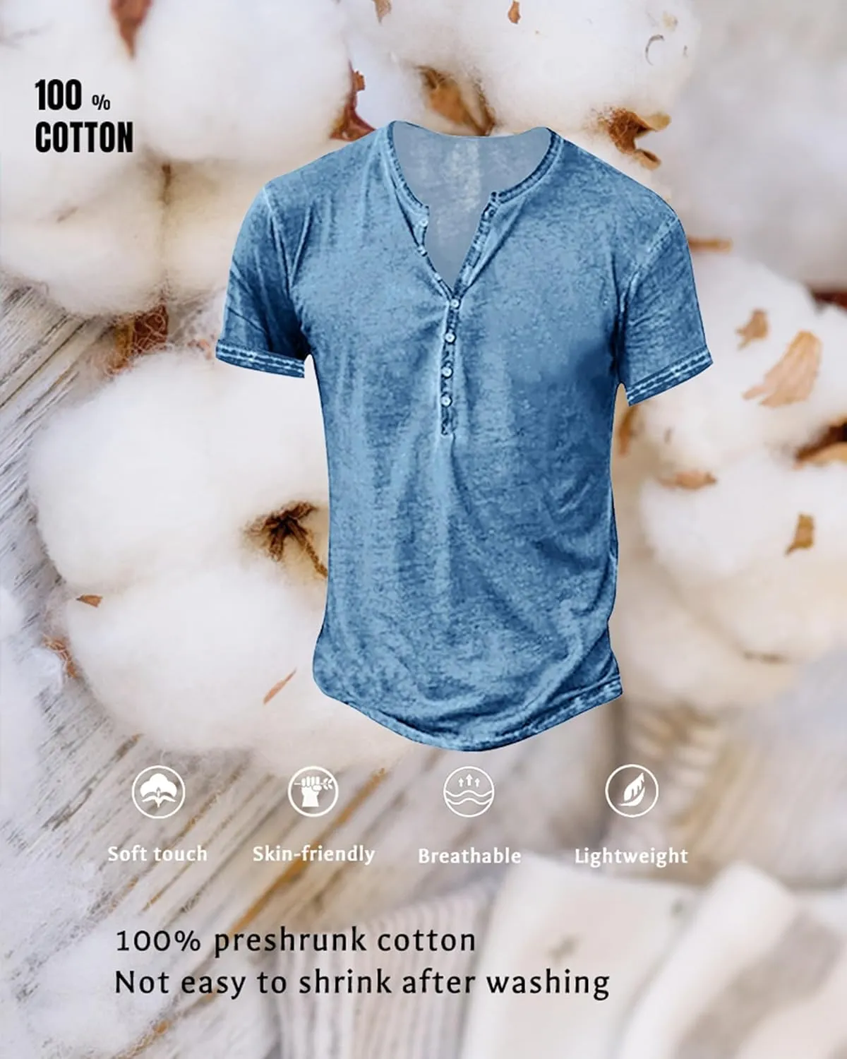 Mens Distressed Henley Shirts Vintage Long Sleeve Shirts Casual Button Down V Neck T Shirts for Men