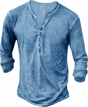 Mens Distressed Henley Shirts Vintage Long Sleeve Shirts Casual Button Down V Neck T Shirts for Men