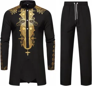 Men's Kaftan Robe Muslim Wrinkle Two Suit Cardigan and Pants Set Men Islamic Caftan Robe Kaftan Ramadan Jubbah 2024