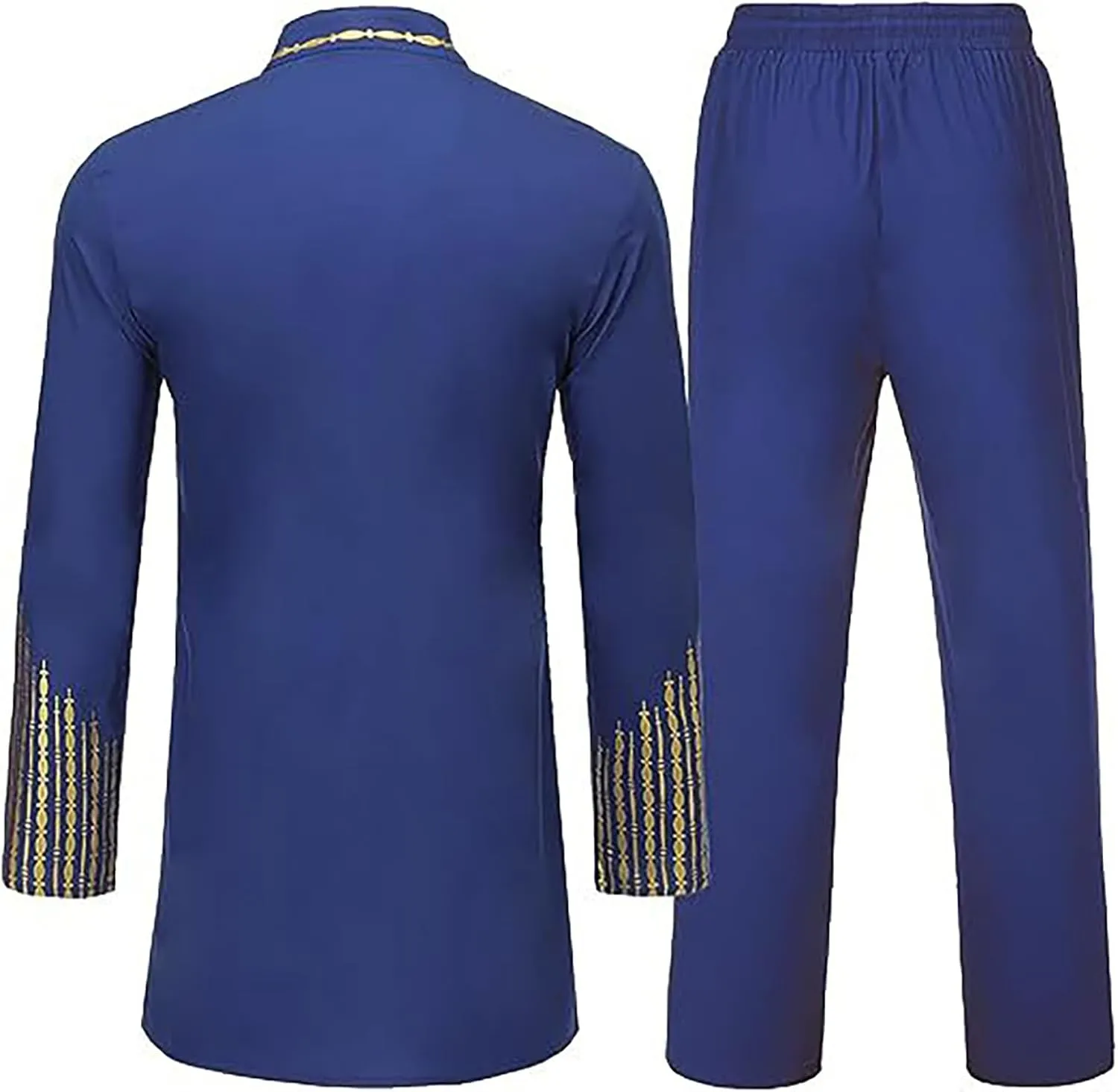 Men's Kaftan Robe Muslim Wrinkle Two Suit Cardigan and Pants Set Men Islamic Caftan Robe Kaftan Ramadan Jubbah 2024