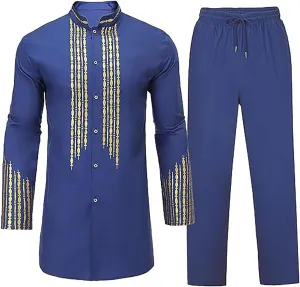 Men's Kaftan Robe Muslim Wrinkle Two Suit Cardigan and Pants Set Men Islamic Caftan Robe Kaftan Ramadan Jubbah 2024