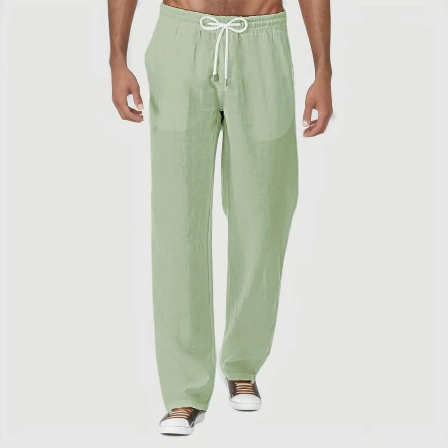 Men's Linen Drawstring Pants Baggy Elastic Waist Trouser Loose Fit Casual Lightweight Yoga Summer Beach Pants