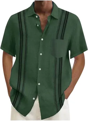 Men's Linen Shirts Big and Tall Short Sleeve Casual Button Down Shirts Lightweight Summer Beach Dress Shirts Tops