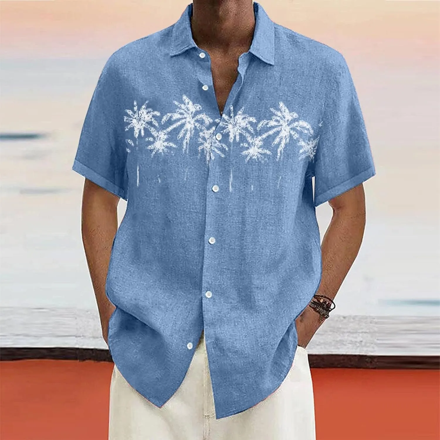 Men's Linen Shirts Big and Tall Short Sleeve Casual Button Down Shirts Lightweight Summer Beach Dress Shirts Tops