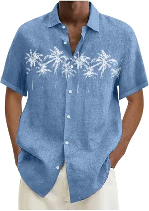 Men's Linen Shirts Big and Tall Short Sleeve Casual Button Down Shirts Lightweight Summer Beach Dress Shirts Tops