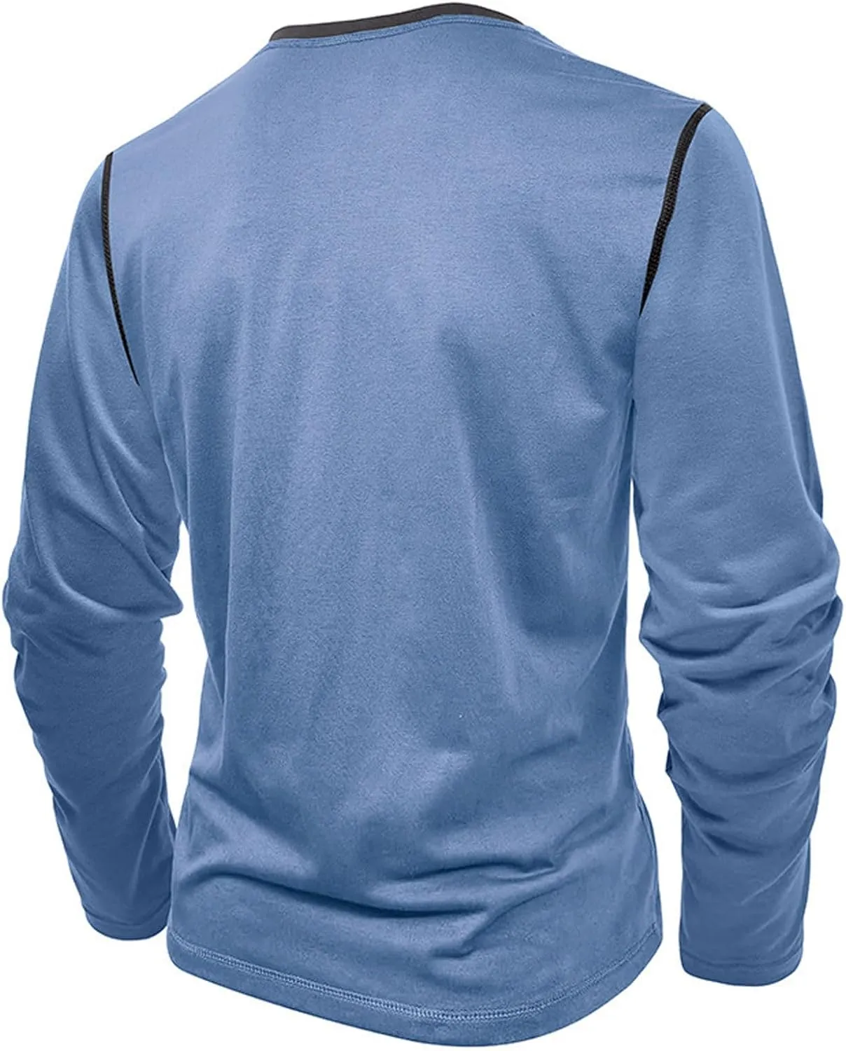 Mens Long Sleeve Muscle T Shirts Athletic Fit Henley Shirts Casual Button Crewneck Longline Gym Workout Tee Shirts