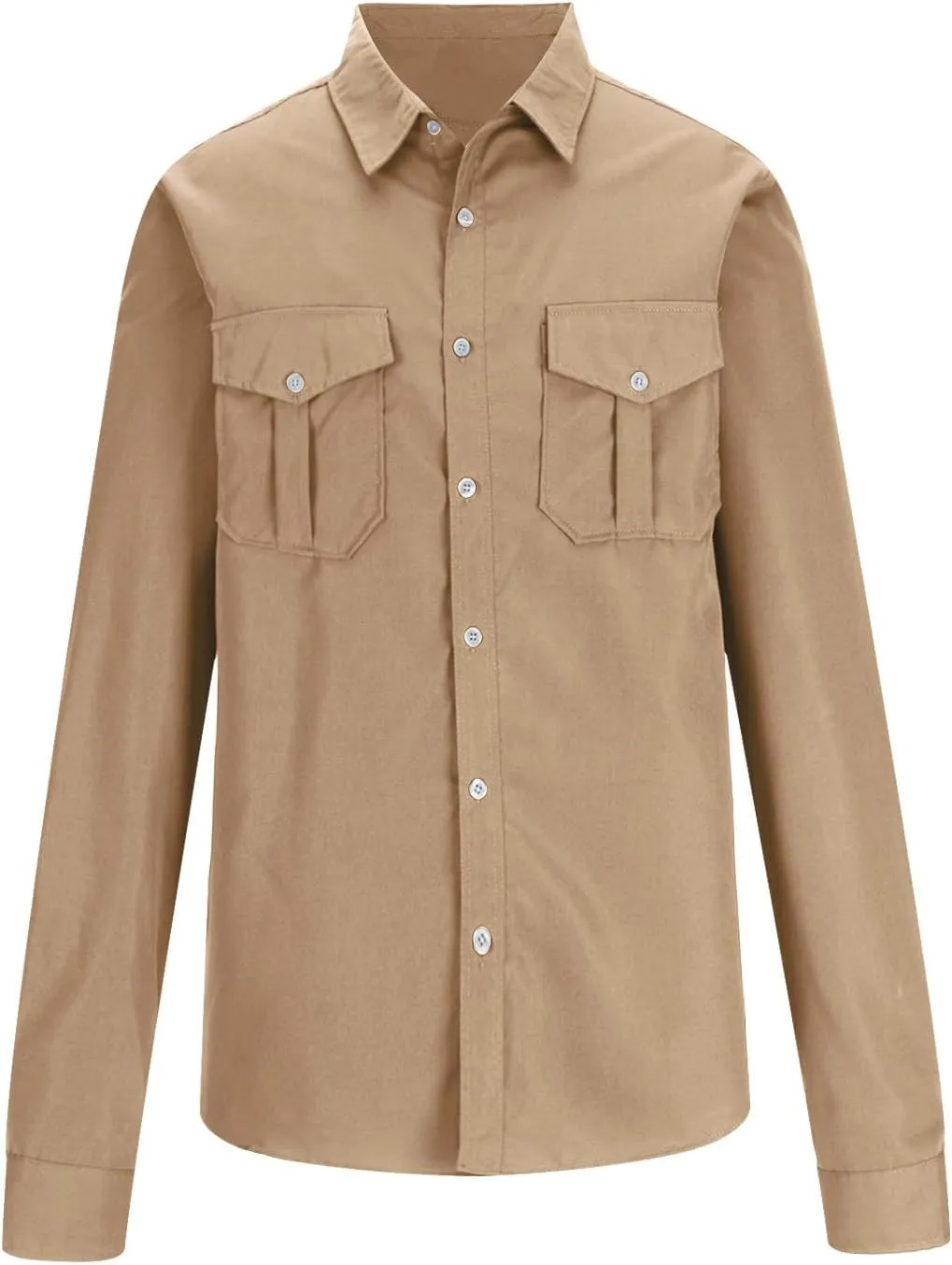 Mens Long Sleeve Safari Shirts Casual Loose Tactical Cargo Work Shirts Outdoor Lightweight Button Down Travel Shirts