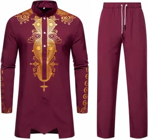 Men's Muslim Durable Kaftan Robe Two Suit Cardigan and Pants Set Kaftan Muslim Men Robe Middle East Kaftan Dresses