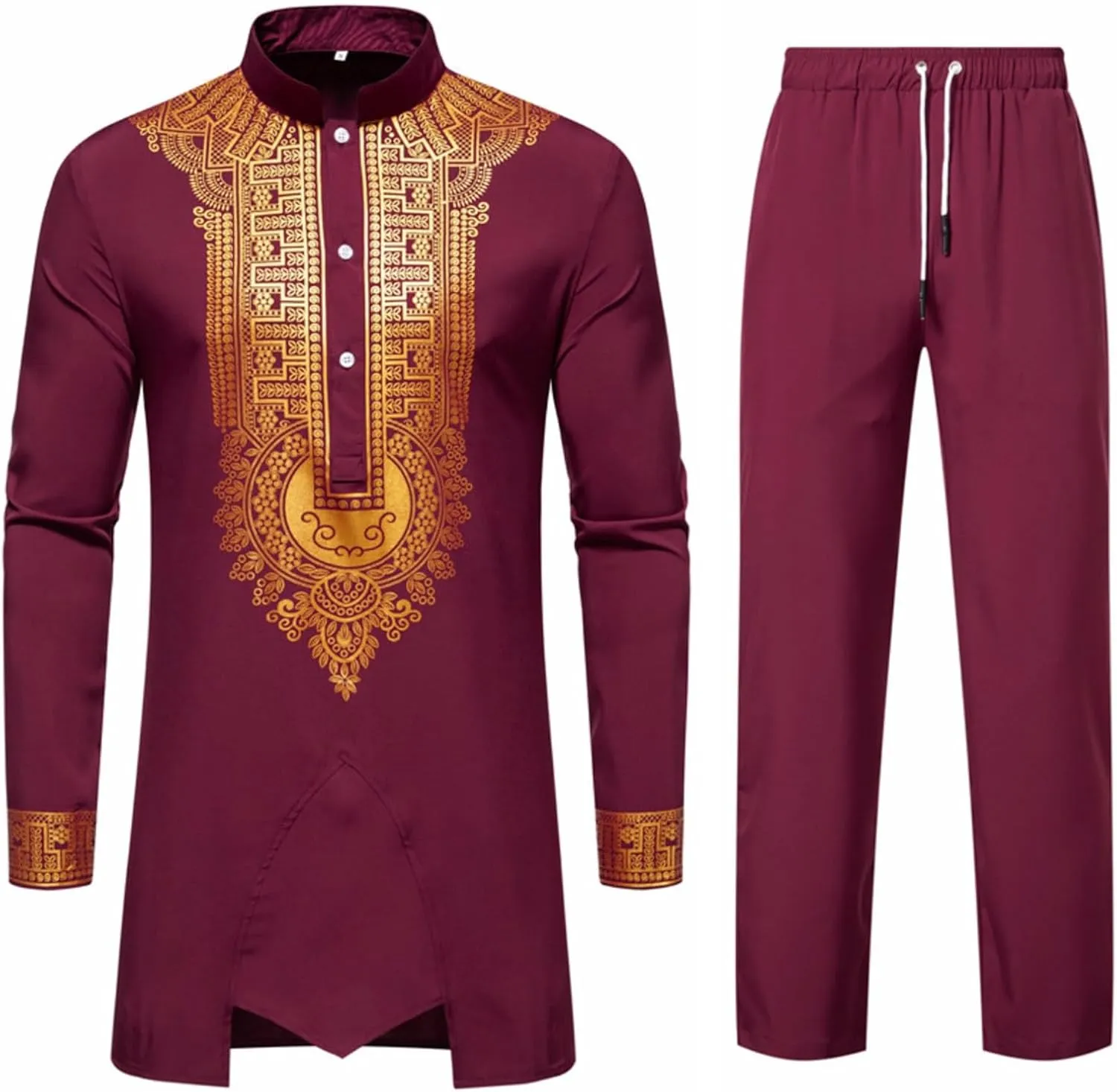 Men's Muslim Durable Kaftan Robe Two Suit Cardigan and Pants Set Kaftan Muslim Men Robe Middle East Kaftan Dresses