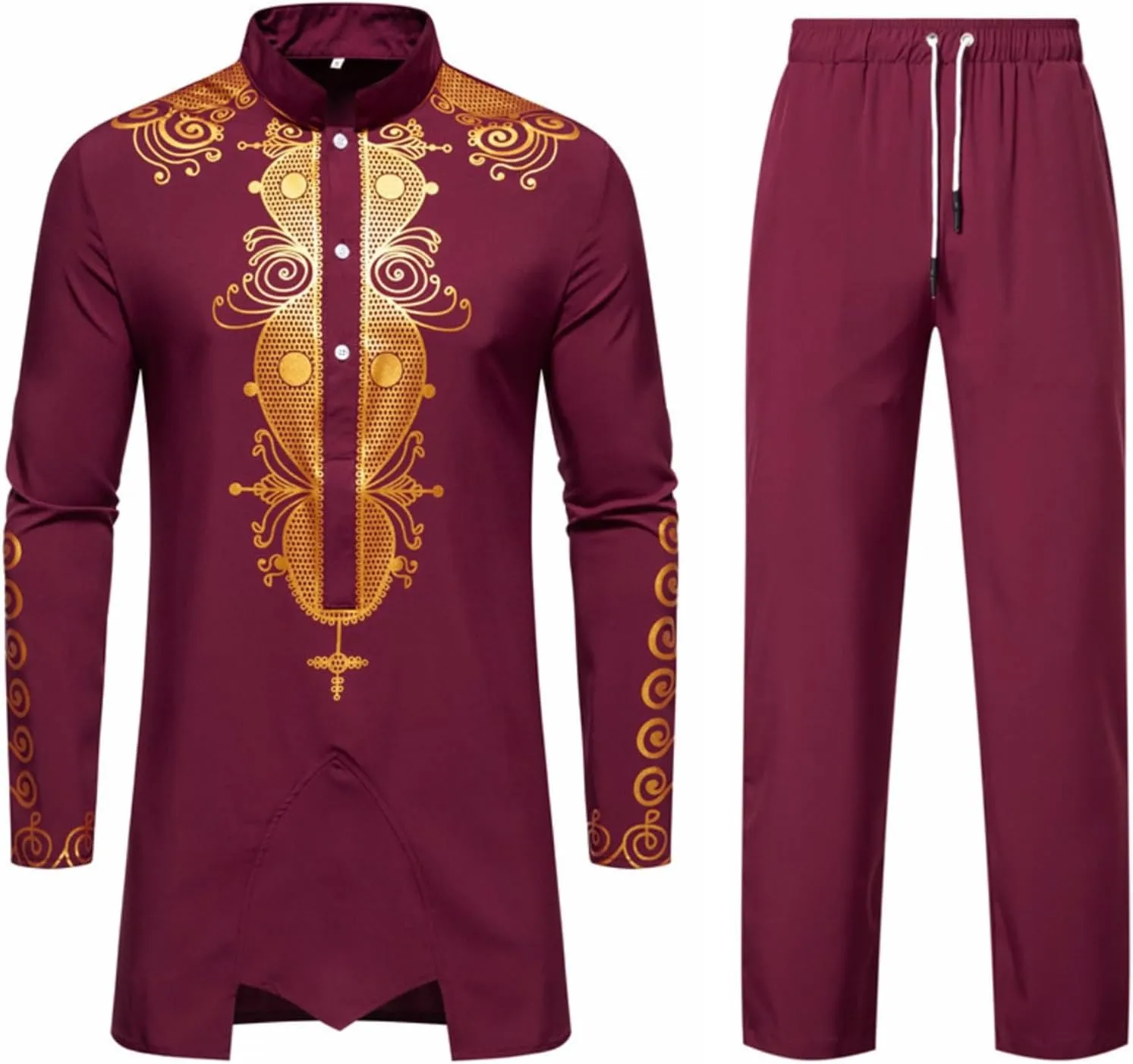 Men's Muslim Durable Kaftan Robe Two Suit Cardigan and Pants Set Kaftan Muslim Men Robe Middle East Kaftan Dresses