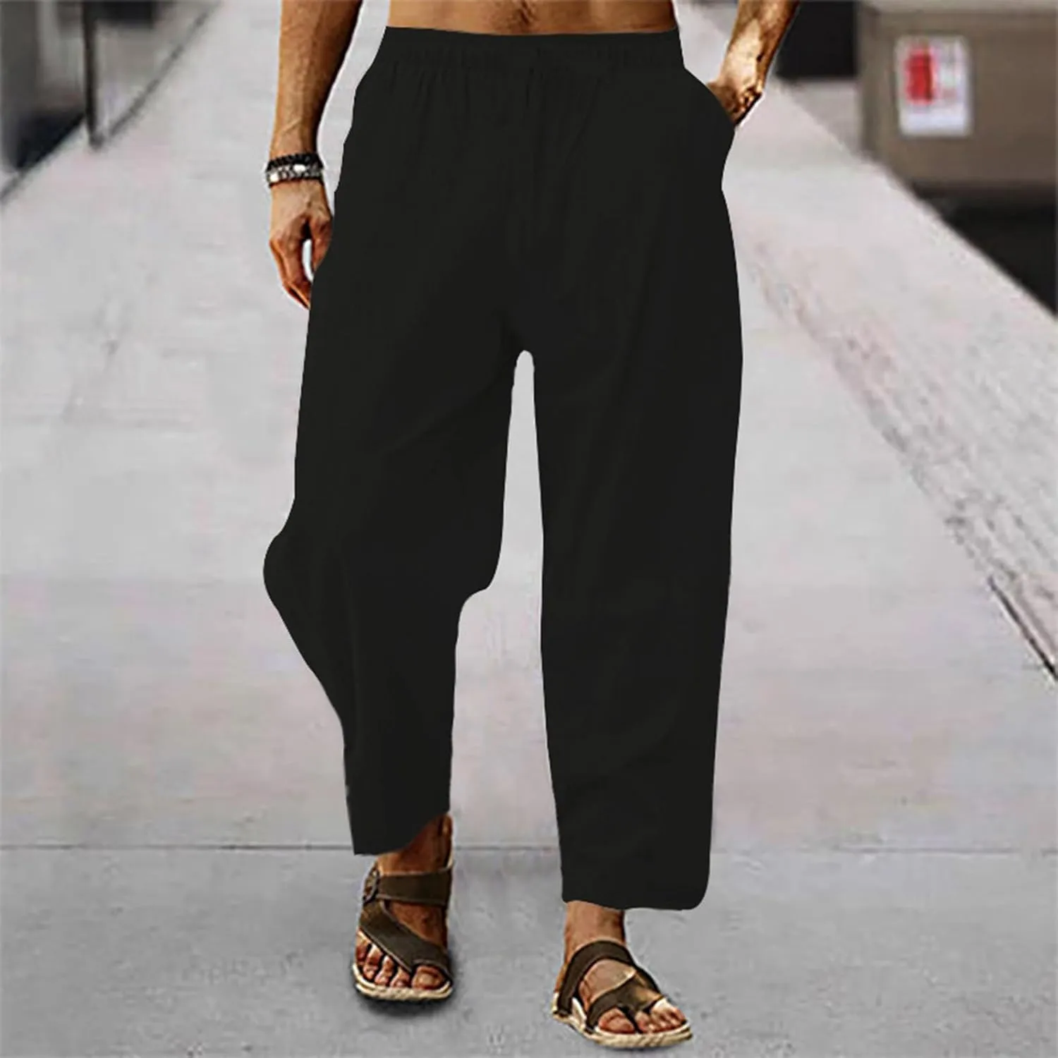 Mens Pants Casual Stretch Golf Pants Drawstring Lightweight Trousers Elastic Waist Lounge Pants with Pockets