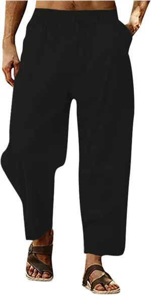 Mens Pants Casual Stretch Golf Pants Drawstring Lightweight Trousers Elastic Waist Lounge Pants with Pockets