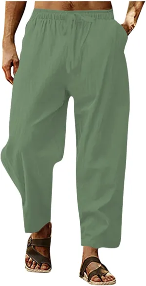 Mens Pants Casual Stretch Golf Pants Drawstring Lightweight Trousers Elastic Waist Lounge Pants with Pockets