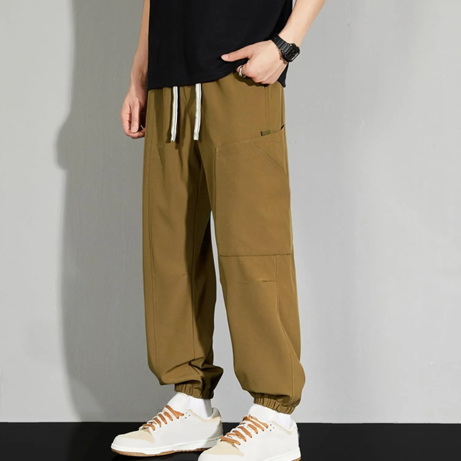 Mens Plus Size Pants Casual Sweatpants Drawstring Tracksuit Bottoms Loose Pant Multi Pockets Trousers Daily Pants M-8XL