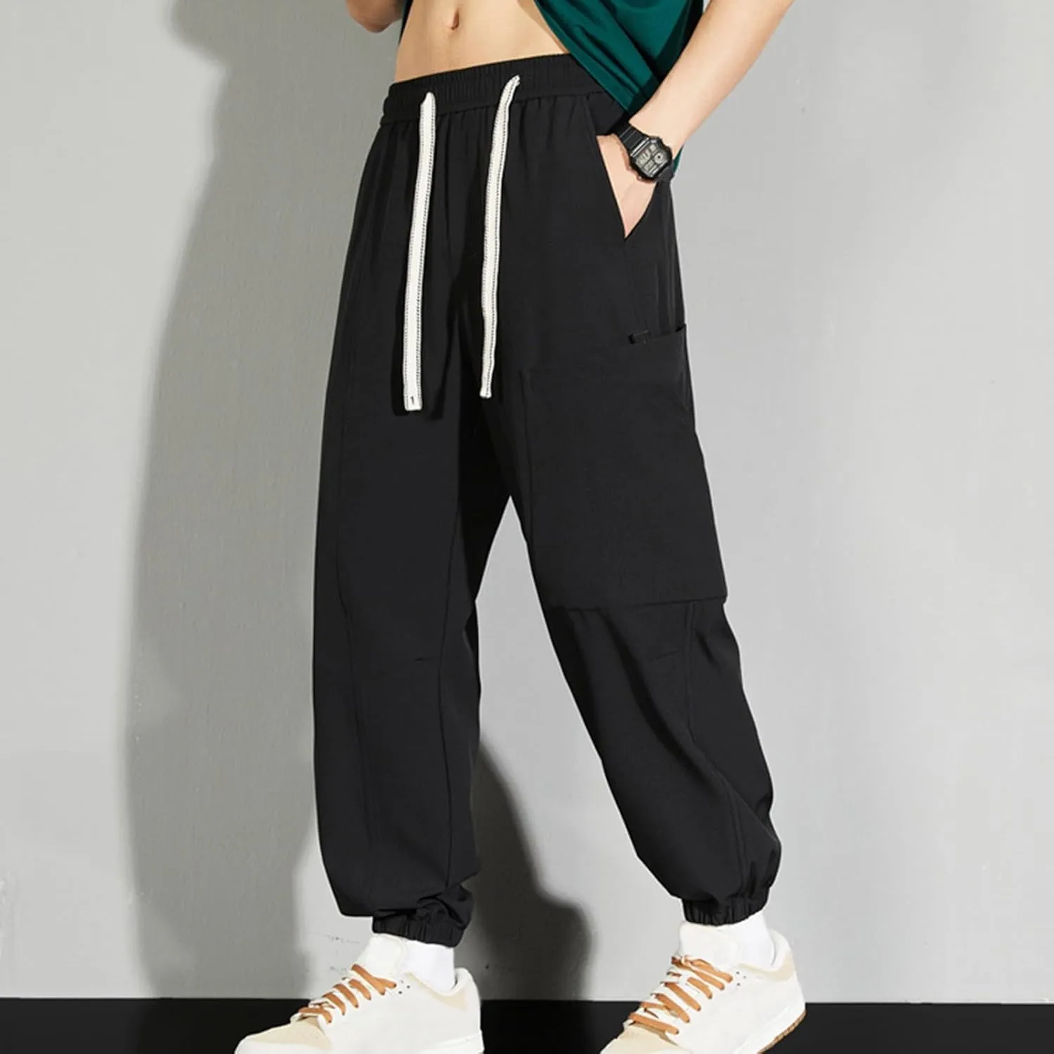 Mens Plus Size Pants Casual Sweatpants Drawstring Tracksuit Bottoms Loose Pant Multi Pockets Trousers Daily Pants M-8XL
