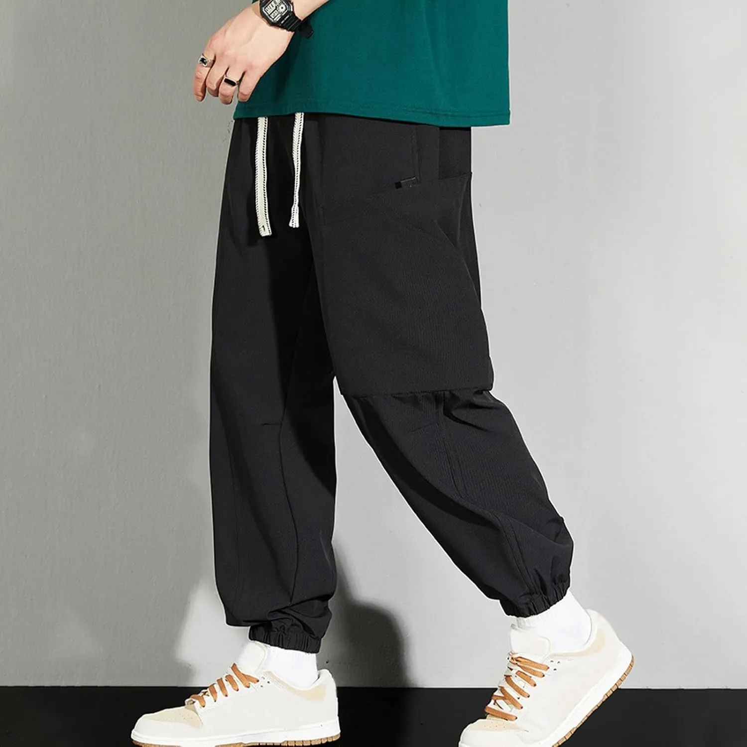 Mens Plus Size Pants Casual Sweatpants Drawstring Tracksuit Bottoms Loose Pant Multi Pockets Trousers Daily Pants M-8XL