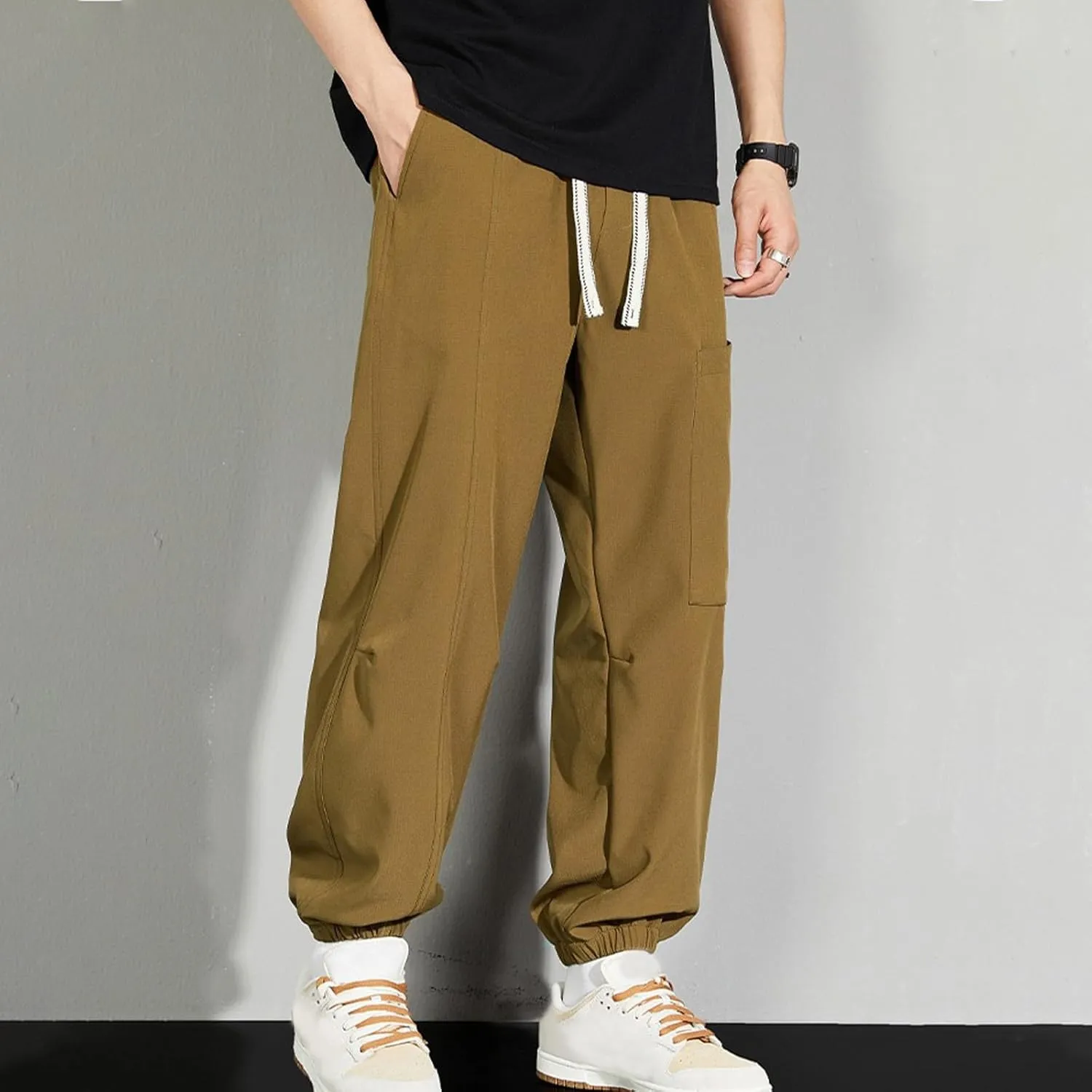Mens Plus Size Pants Casual Sweatpants Drawstring Tracksuit Bottoms Loose Pant Multi Pockets Trousers Daily Pants M-8XL