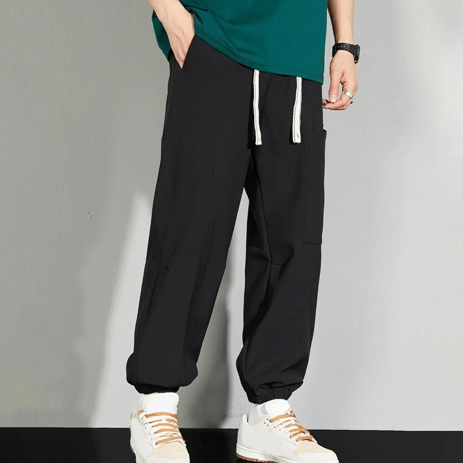 Mens Plus Size Pants Casual Sweatpants Drawstring Tracksuit Bottoms Loose Pant Multi Pockets Trousers Daily Pants M-8XL