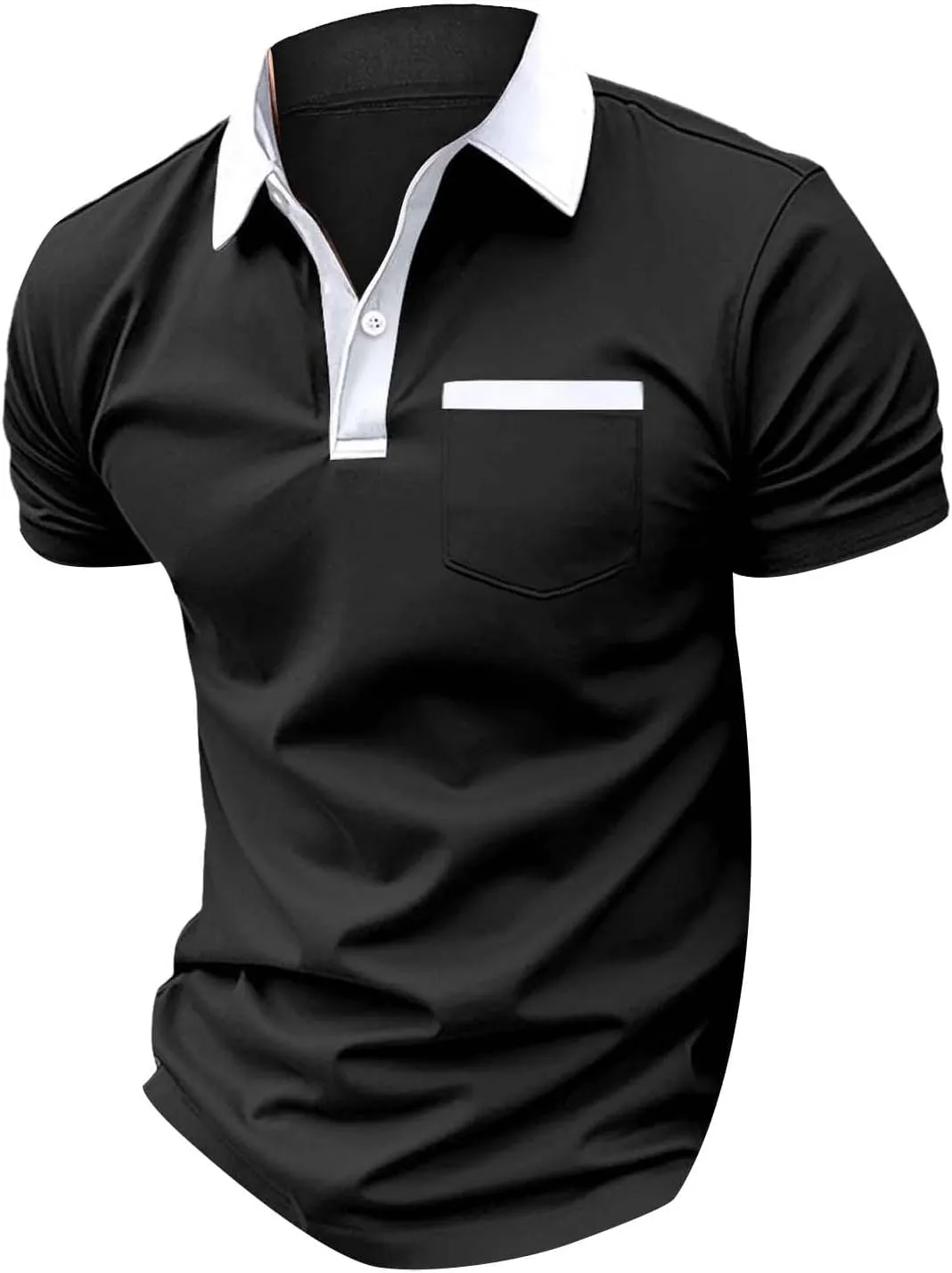 Men's Shirts Casual Stylish Button Down Short Sleeve Polo Shirts Patchwork Summer Shirts Loose Athletic Pullover Tees